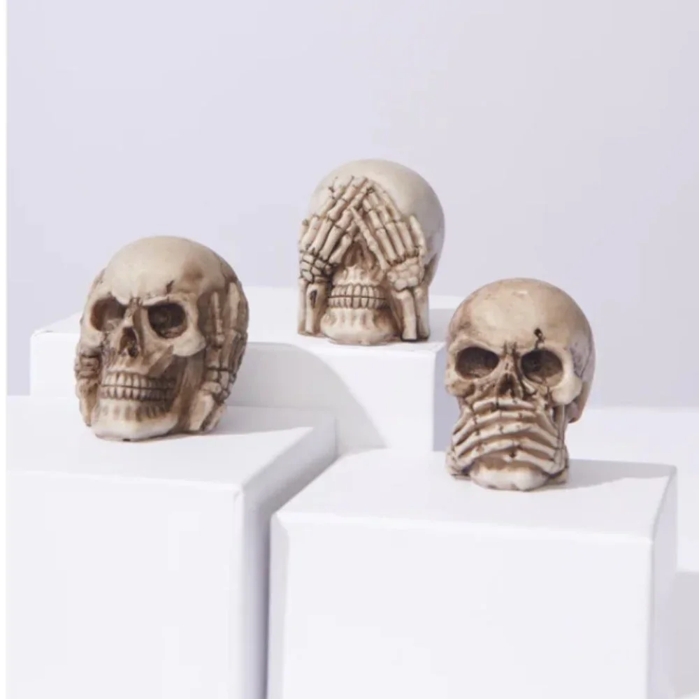 See No Evil Hear No Evil Speak No Evil Skull Set 3pc - Picture 1 of 6